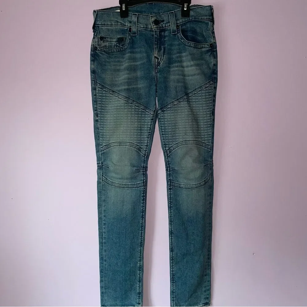 True Religion Size 30 Rocco Relaxed Skinny Light Wash Denim Jeans
